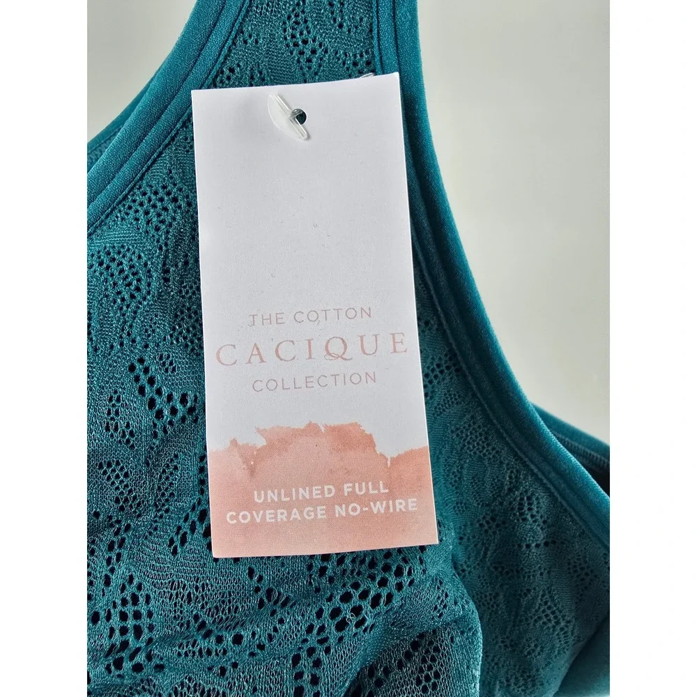 Cacique Teal Blue Lace Unlined Full Coverage No-Wire Bra 50DDD S6117 NEW‎